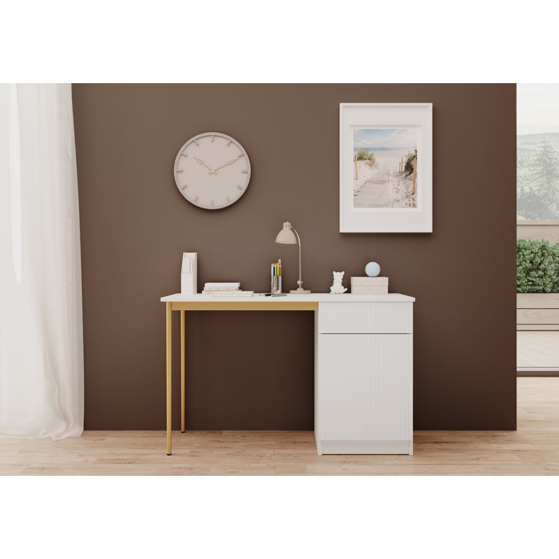 Alfaretta Metal Base Computer Desk, White/Gold
