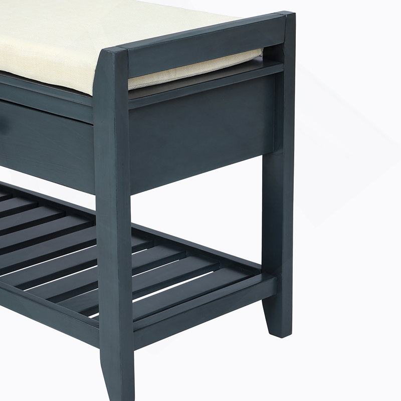 Shoe Rack With Cushioned Seat And Drawers, Multipurpose Entryway Storage Bench (Antique Navy), Antique Navy