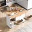 Îlot de cuisine moderne avec tablettes et tiroir verrouillables - bureau pliable blanc, porte-serviettes, tiroir, tablette coulissante et roulettes pour plus de fonctionnalité-537182803