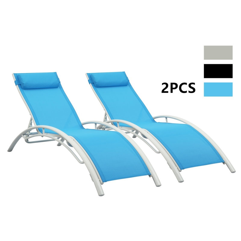 Chaise longue simple inclinable Tracei, Bleu, Blanc