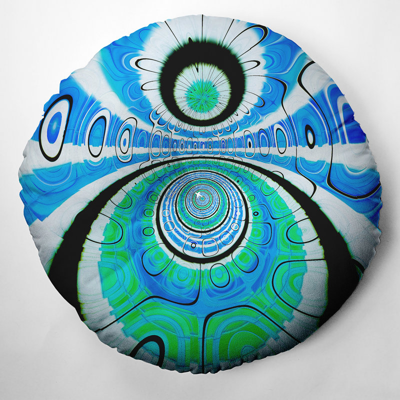 Coussin de sol touffeté à motif de vagues de style bohémien et éclectique, 26 po x 26 po