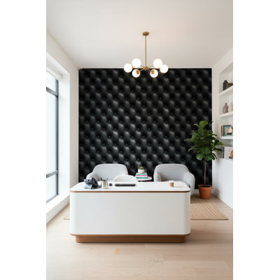 Leather Texture Wallpaper Button Accents Black Wall Mural