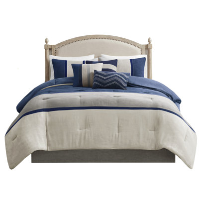 Blue King Comforter - Faux Suede 7 Piece Soft And Fluffy Bedding Fashionable Style