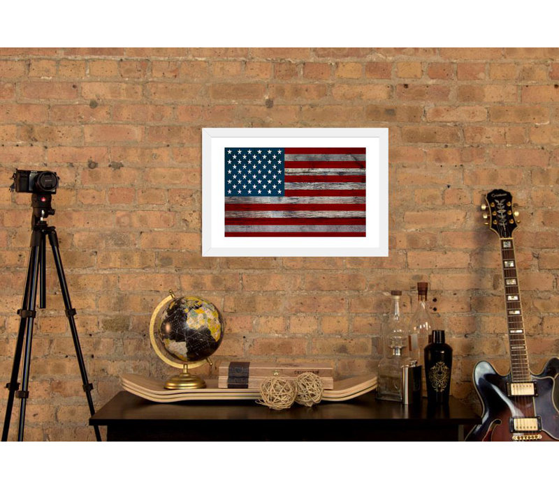 « us constitution-american flag, wood planches », impression encadrée, H 24 po x l 32 po x P 1 po, Blanc