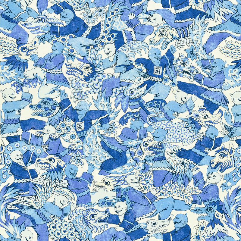 Tissu à danse dragon Chinois Chic, Bleu / ivoire / violet