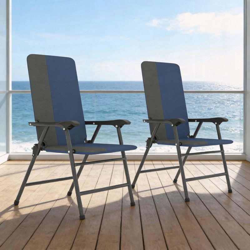 Ensemble de 2 chaises de jardin pliantes à dossier haut - Tissu Oxford 600D rembourré, capacité de 264 lb, Bleu très foncé