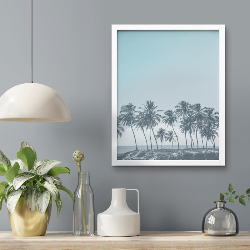 «Island Palm Tree Duotone - bleu et blanc délavé» sur papier, Blanc, H 14 po x l 11 po