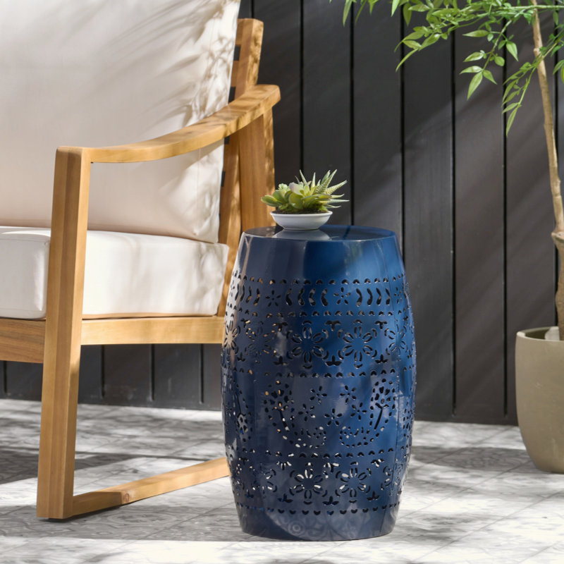 Ifrane Round Metal Outdoor Side Table , 12.25'' in. W 12.25'' in. D, Dark Blue