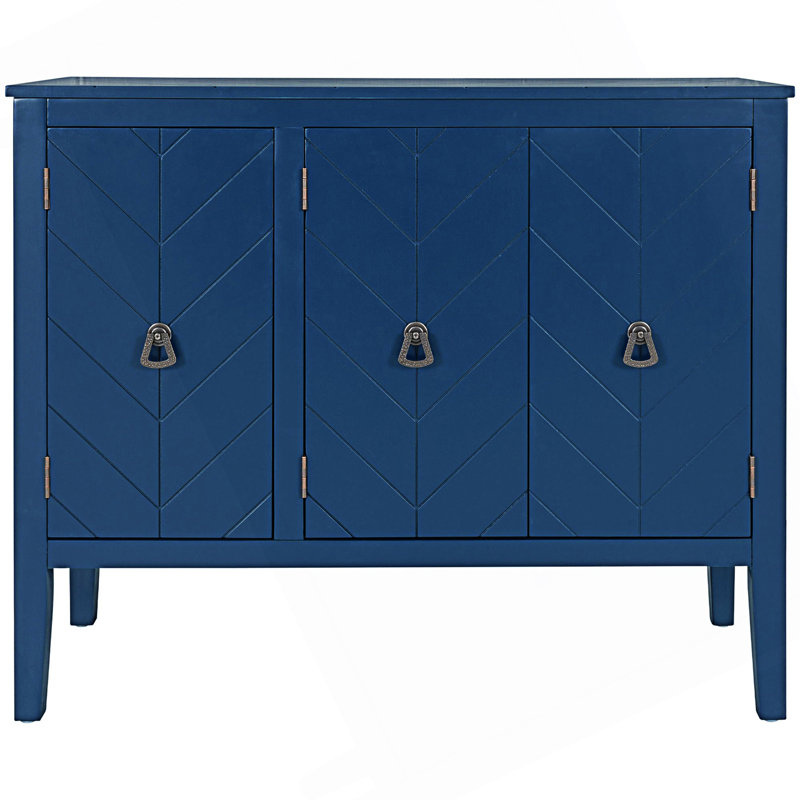 Storage Sideboard With 3 Retro Metal Handles And Adjustable Shelf, Navy Blue