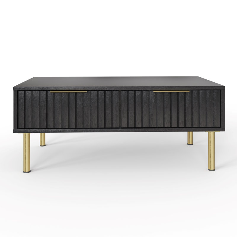 Nervata Living Four Leg Coffee Table with Storage, Black, Gold