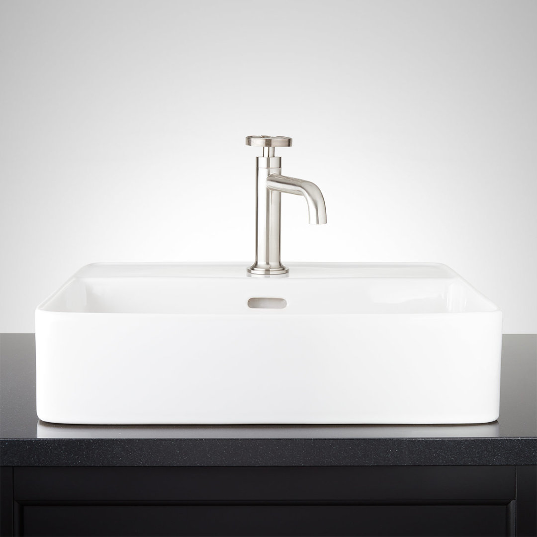 Hibiscus Rectangular Fireclay Vessel Sink Single Hole Signature Hardware Faucet 