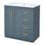 Meuble-lavabo de 30 po avec charnières en bois massif avec charnières, 3 tiroirs, motif rainuré unique, lavabo en céramique de couleur bleue, cadre, planches, grand espace de rangement, style rétro, poignée en métal exquise, tiroir lisse-1306850167