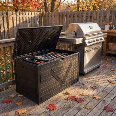 260 Gallon Outdoor Storage Deck Box Weatherproof Patio Storage Chest Extra Seating for Guests with Slam-Free Safety Lid Keep Gear Dry & Secure Easy Assembly