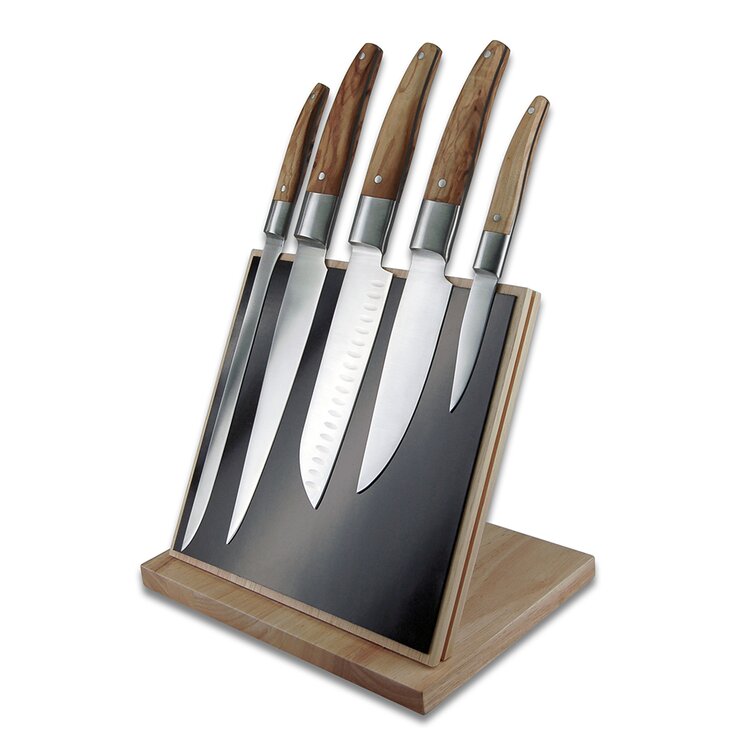 Set of 6 Luxury Knives with Green Wooden Shank Laguiole La Tour