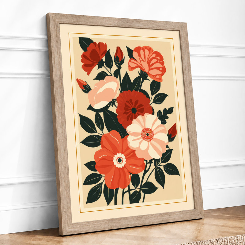 Vibrant Flower Cluster Botanical - Framed Print, A4 - 29.7 x 21.0 cm, Oak