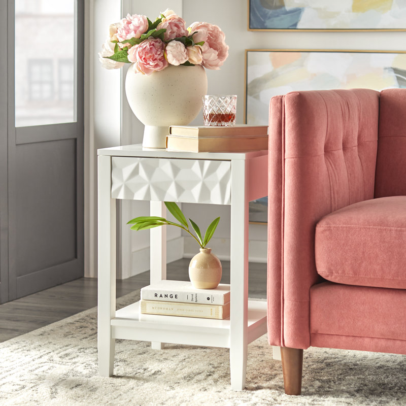 Top 1 End Table with Storage, White