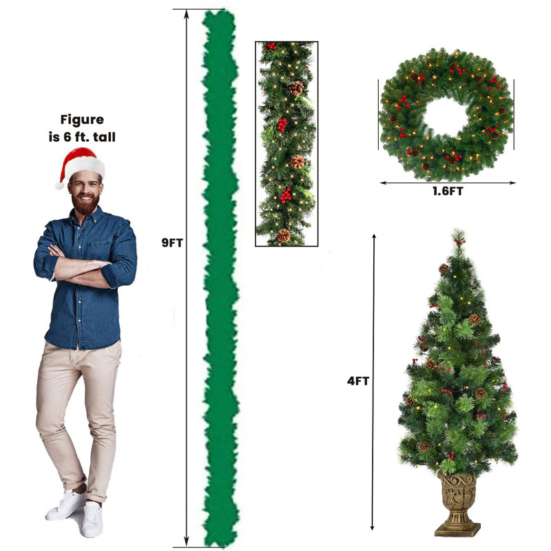 Arbre de Noël artificiel vert avec 50 lumières claires / blanches, H 4 pi