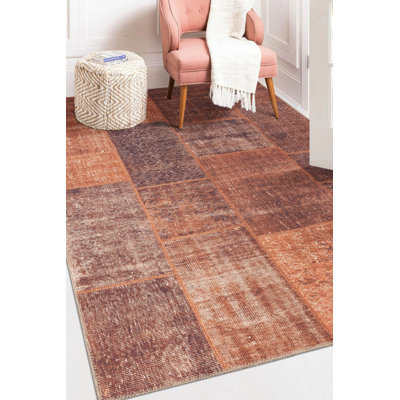 Orange Brown Patchwork Woven Base Decorative Carpet