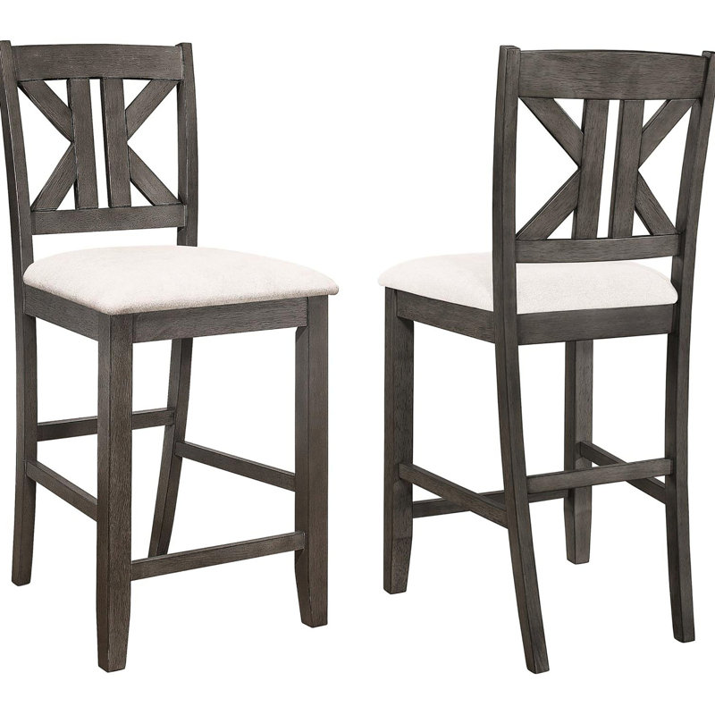 Tabouret de comptoir (2) - Gris et brun clair, style rustique avec coussin de siège accrocheur pour salle à manger de 2 tabourets