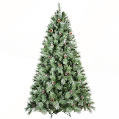 9FT Christmas Tree with 122 Pine Cones and 2518 Mixed Tips, Hinged Structure for Easy Setup, Sturdy Metal Stand, Realistic Full Holiday Tree