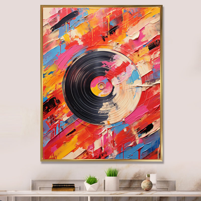 Vinyle, impression rythmique sur toile, H 32 po x l 24 po x P 1 po, Cadre flottant doré
