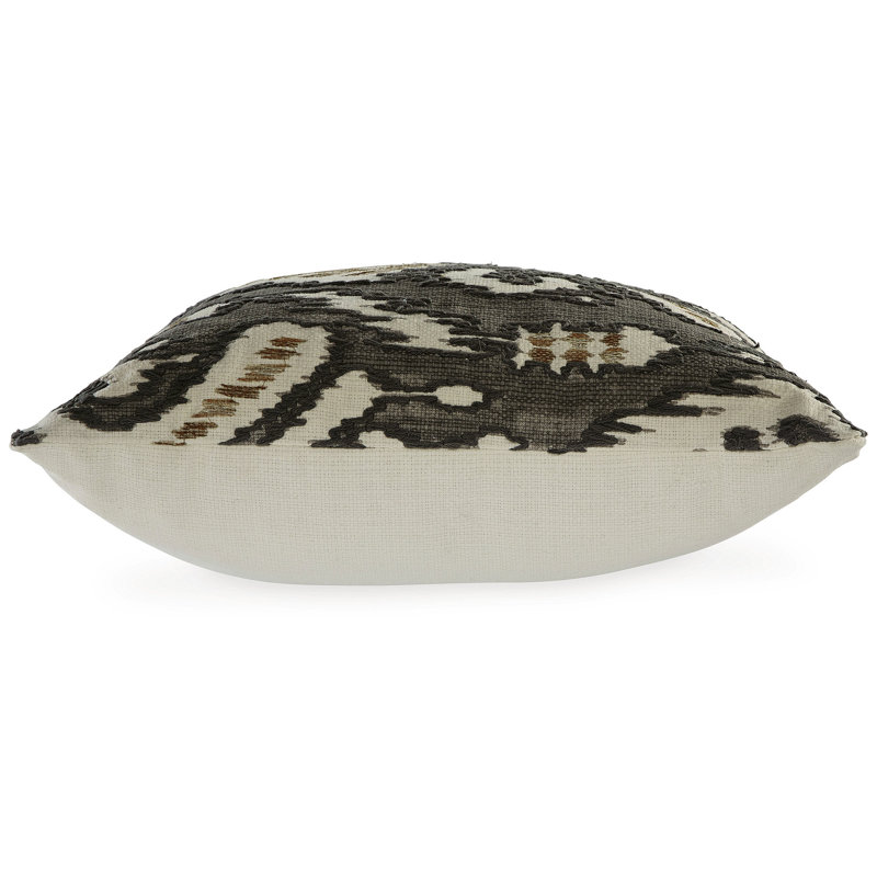 Dark Gray and Beige Embroidered Ikat Square Pillow