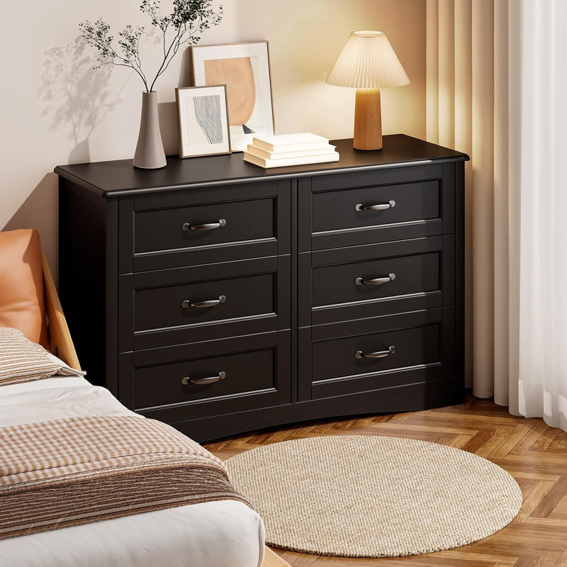 Commode double 6 tiroirs avec poignées en métal Migneco, Noir