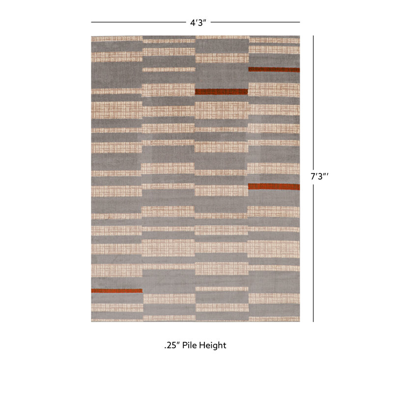 Yue Geometric Light Gray Area Rug, Rectangle 4'3" x 7'3"