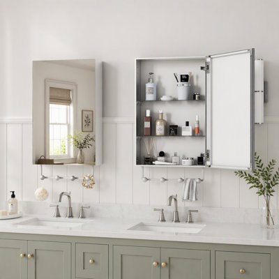 Armoire à pharmacie murale avec miroir, tablettes réglables et cadre en aluminium pour un rangement efficace et une esthétique moderne