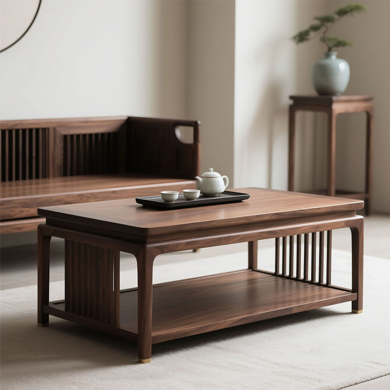 Walnut Solid Wood Coffee Table, 17.7" H x 51.2" W x 27.6" D