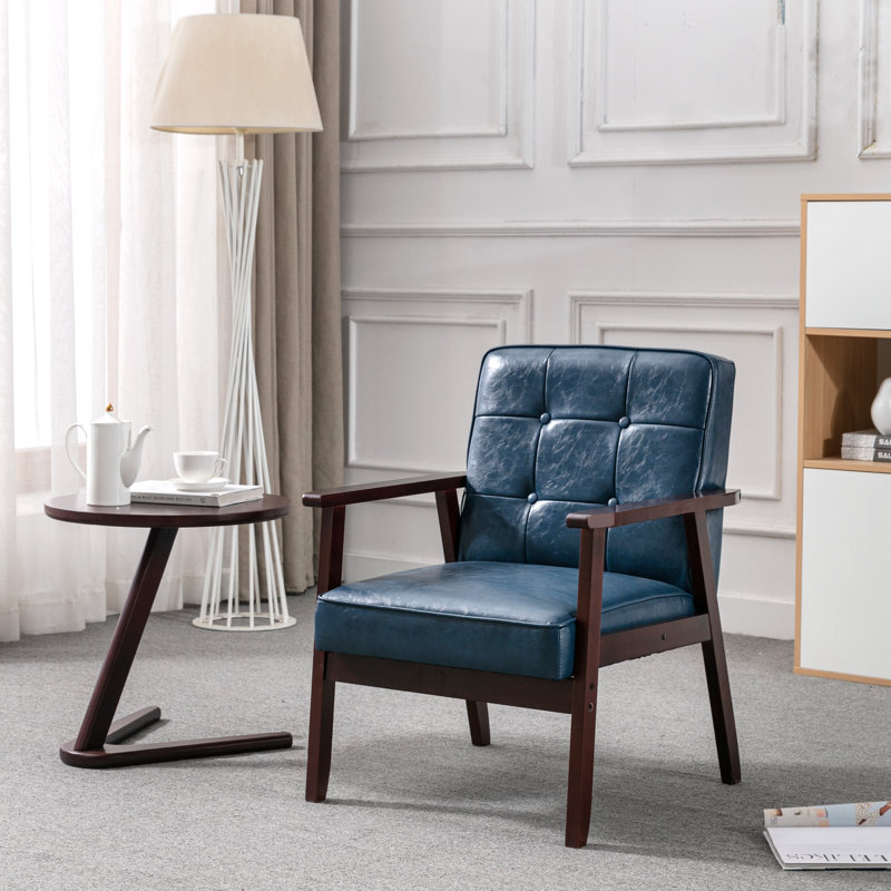 Chaise avec accoudoirs rembourrée Judeth, Similicuir bleu, 1