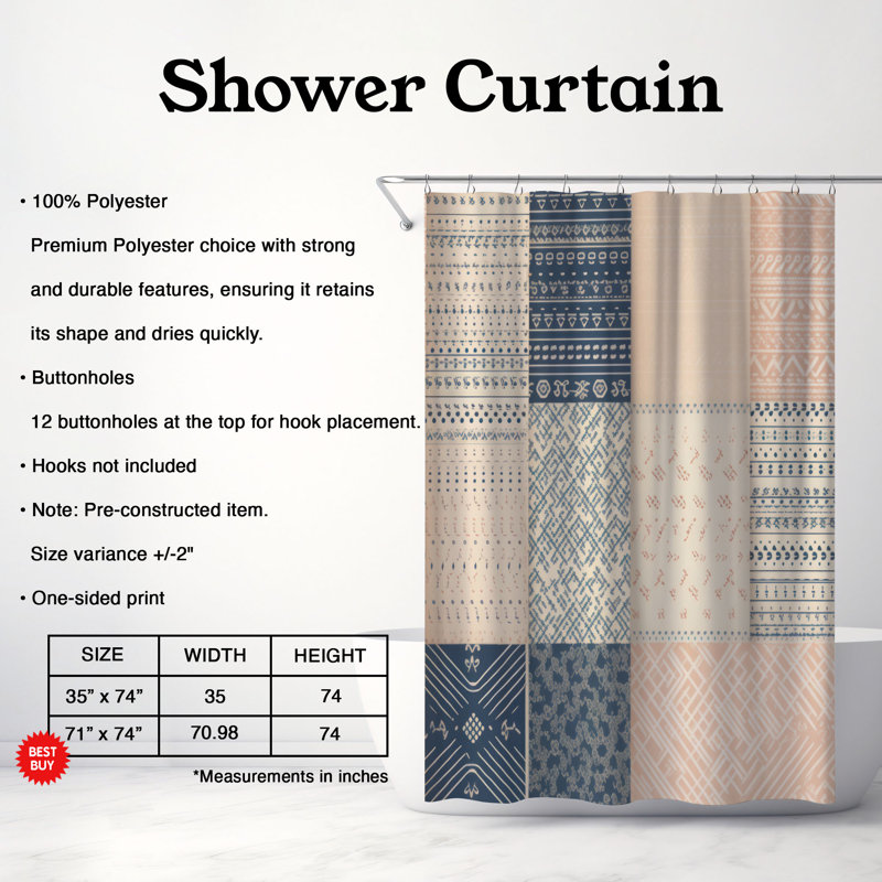 Rideau de douche Boho Mosaic - Premium, H 74 po x l 71 po