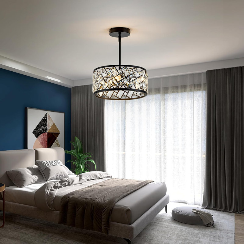 Plafonnier semi-encastré moderne en cristal, lustre noir avec abat-jour en cristal transparent pour la cuisine, la chambre, la salle de bain, le salon, le vestibule, le couloir