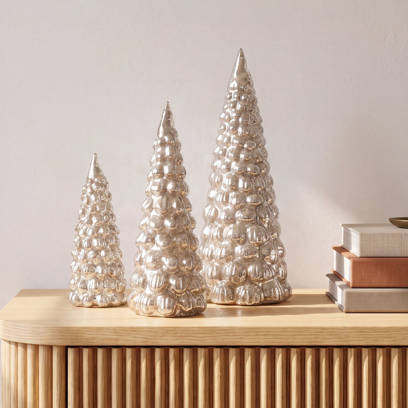 3-Piece Embossed Mercury Glass Tree Set