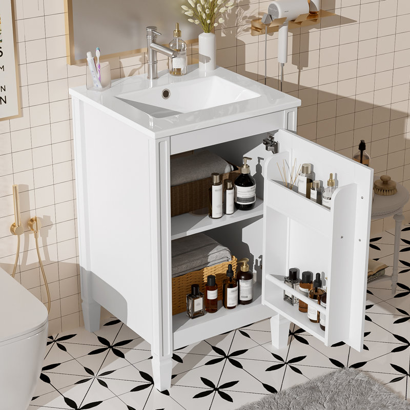 20" Single Bathroom Vanity With Ceramic Top, White