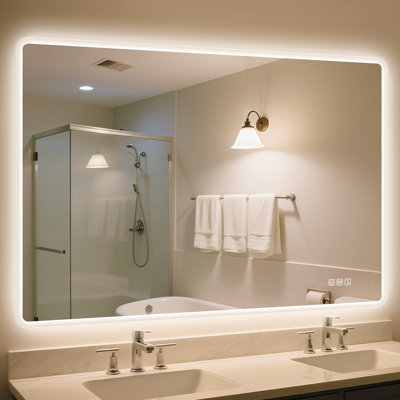 Wall-mounted Mirror with Lights – Frameless, Infinite Dimming, Anti-Fog, 3 Light Modes, Built-in Bluetooth