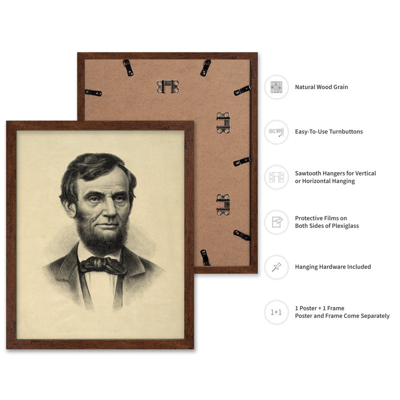 Abraham Lincoln Portrait No1, H 12 po x l 16 po, Poster, Encadrement brun
