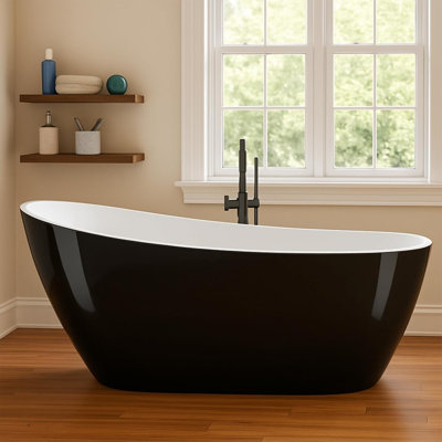 Baignoire autoportante en acrylique de 59/67 po avec bonde chromée et trop-plein, baignoire moderne compacte pour améliorer la salle de bain et relaxer à la maison