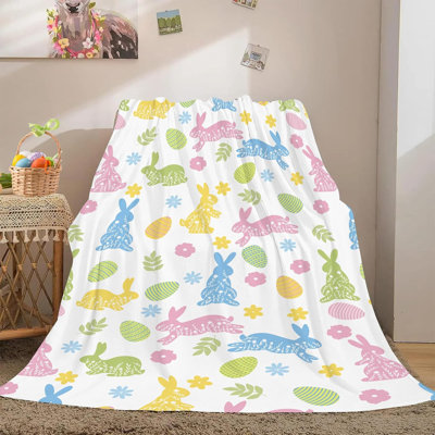 Jeté de Pâques couverture colorée mignonne œufs de Pâques lapin Boho jette des couvertures de luxe en peluche douce et chaude en flanelle Home Spring Decor pour lit canapé Canapé cadeaux pour adultes 30 x 40 po