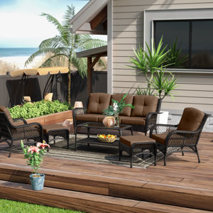 Herrin 6 Piece Rattan Sofa Seating Group with Cushions