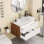 Meuble-lavabo mural 32 po avec lavabo, armoire avec tiroirs doubles, système de fermeture en douceur, lavabo en céramique, facile à installer, conception unique sans poignée