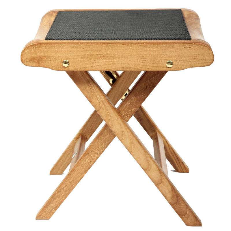 Arb Teak Brown Wood Outdoor Leg Rest with Mesh Seat