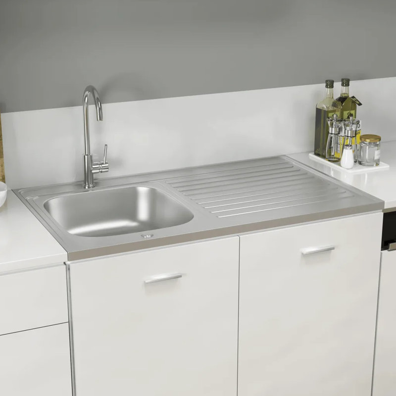 Belfry Kitchen Tovar 600mm W Single Bowl Steel Flush Kitchen Sink with 1 Faucet Hole