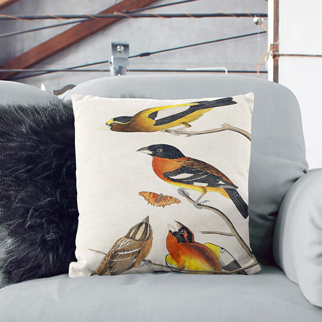 Grosbeak Birds by John James Audubon Cushion with Filling