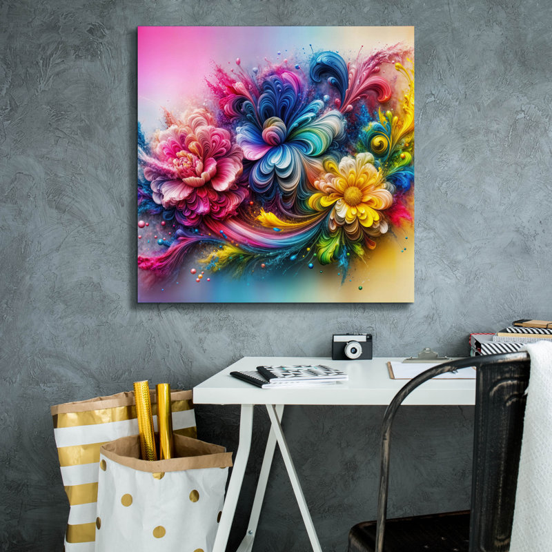  «Flower Paint Splash 3» par Rey Klimt, art mural sur toile, 26 po x 26 po, H 26 po x l 26 po