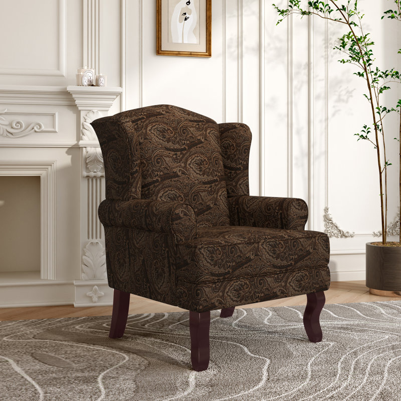 Duward Cranberry Linen Upholstered Wingback Accent Chair with Rolled Arm and Solid Wood Leg, Cranberry Linen
