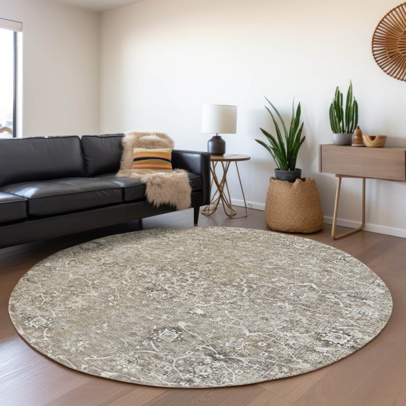 Premium Machine Washable Andreau AMF92 Gray Rug, Round 8'