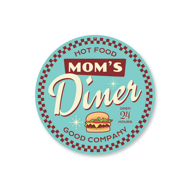 Plaque en aluminium Mom's Diner, H 12 po x l 12 po x P 0,04 po