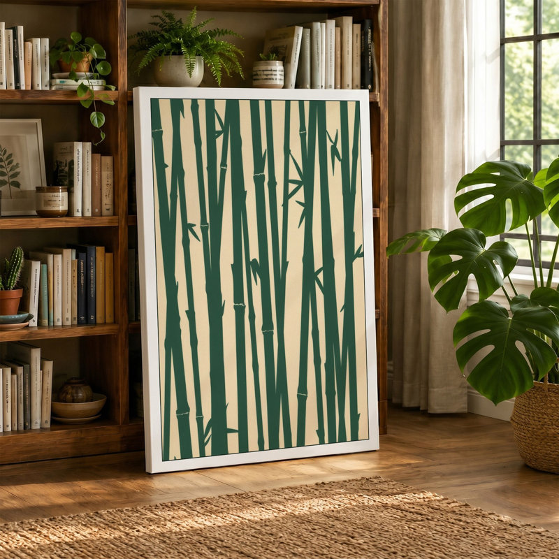 Bamboo in Green Japandi - Wrapped Canvas, 18x12 - 45.7 x 30.5 cm, Terracotta Border