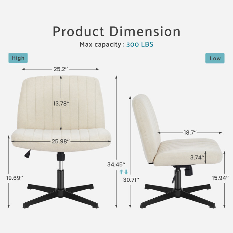 Brenae Upholstered Armless Swivel Task Chair, Beige, Fabric